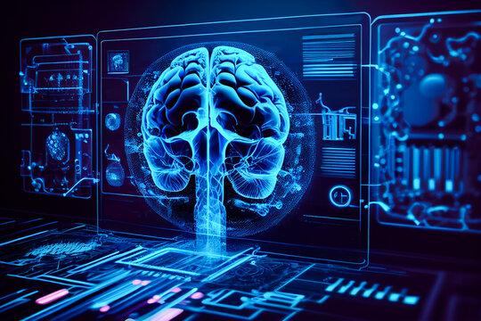 Artificial Intelligence In Smart Healthcare Hospital Technology Concept. AI Biomedical Algorithm And Machine Learning Detect Pneumonia And Cancer Cell In X-Rays Process Cleaning