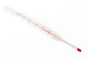 mercury thermometer, 19 degrees Celsius, on a isolated white background