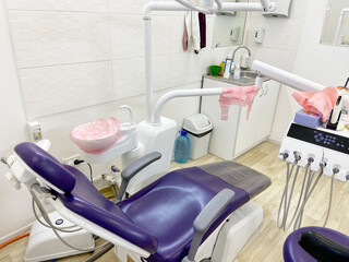 Modern dental drills and empty chair in the dentist's office, Modern medical clinic