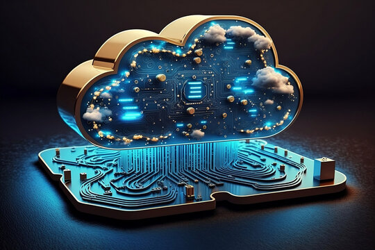 Cloud computing technology on circuit board.Futuristic cyberspace concept. Generative Ai