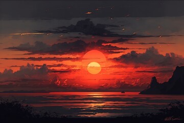 sunset over the ocean digital art