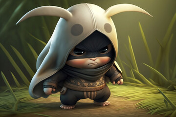 Adorable Baby Bunny Ninja Cartoon Illustration for Children's Fantasy Animation - AI Generated with Copyspace