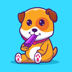 Cute Dog Is Eating  Ice Cream Illustration