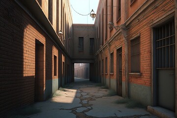 empty dark dirty alley hallway of unused facilities old building city alley generative ai