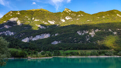Mountain landscape point of tourist interest Lake Tenno Trentino Italy
