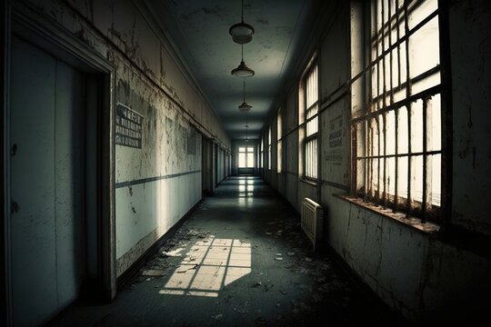 empty dark dirty alley hallway of unused facilities old building