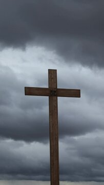 Vertical Video Ominous Storm Clouds with Christian Cross