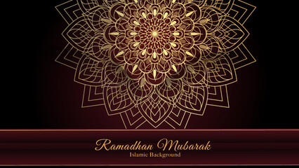 Red gold ramadhan background. Round ethnic patterns isolated on luxury style background.