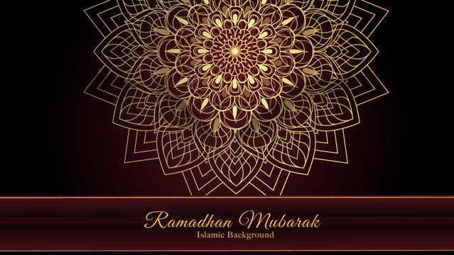 Red gold ramadhan background. Round ethnic patterns isolated on luxury style background.