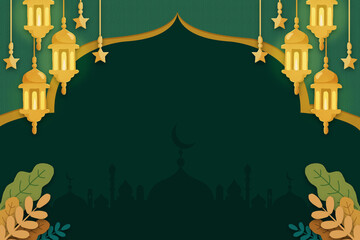 Fototapeta na wymiar Islamic background in green and gold colors for banners, posters and more