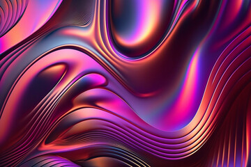 Vibrant holographic abstract bg with metallic geometric shapes for digital designs. Dynamic light & color play for a mesmerizing effect. Ideal for presentations, websites, social media. Trendy graphic