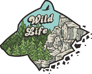 Adventure print in the form of bear. Wild life in nature and outdoor forest camping