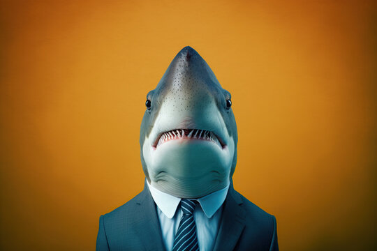Studio photo portrait of a shark in business clothes o, concept of Corporate Culture and Professionalism, created with Generative AI technology