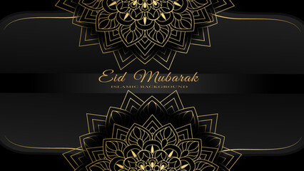 Elegant grreting or invitation card with gold design decorated stylish text Ramadan Mubarak.