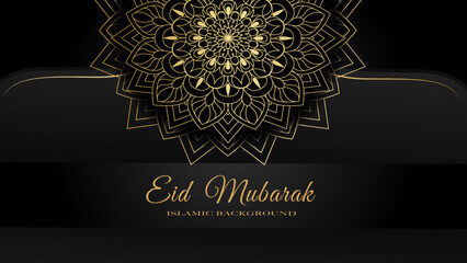 Elegant grreting or invitation card with gold design decorated stylish text Ramadan Mubarak.