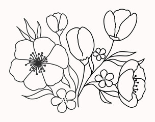 black and white drawing flowers