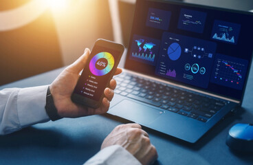 Performance (KPI) indicators and digital marketing analysis. Data management and business analytics system.Report with KPI and metrics connected to database.	