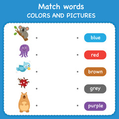 Trace and match words with pictures. Educational worksheet for preschool