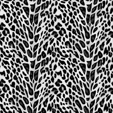 Seamless Black and White Leopard pattern, jaguar texture, animal fur, African animal print.