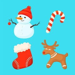 cartoon cute vector illustration winter holiday set