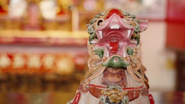 Chinese traditional dragon figure in the temple for praying. Religion in China, religious art with no property rights