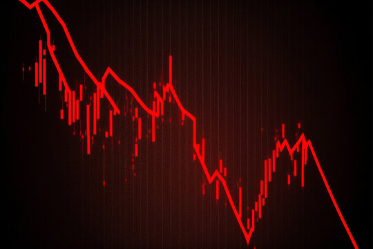 price drop chart in red. Red down arrow drop chart with map of the world on a red background. Money is losing. The stock crisis and the concept of finance. Generative AI