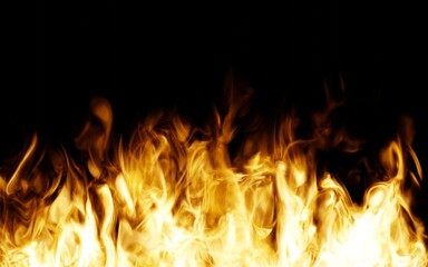 Fire on the black background. Greenscreen fire, flames background. Screen blending layer. Cooing, barbecue flame energy. Hot background