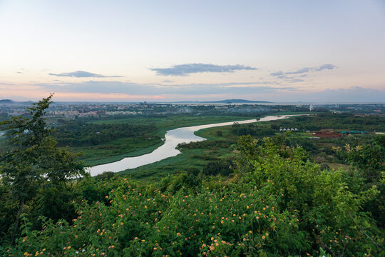 View of Bahir Dar in Ethiopia with blue nile in foreground