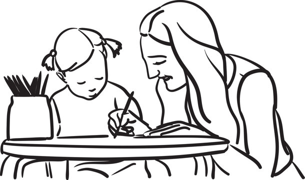Illustration sur l'autisme, enfant accompagn&eacute;e  par une enseignante, trouble, autistique, 