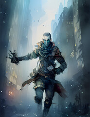 Fototapeta premium watercolor portrait of elven rogue | AI Generated