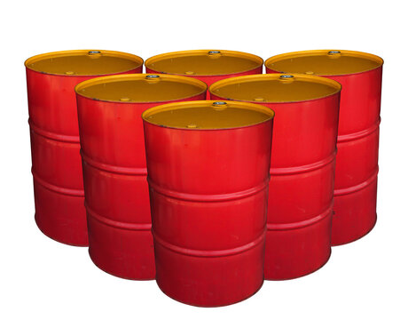 Red metal barrels isolated on white