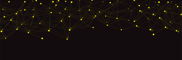 Yellow network. Abstract connection on black background. Network technology background with dots and lines for desktop. Ai system background. Abstract concept. Line background, network technology