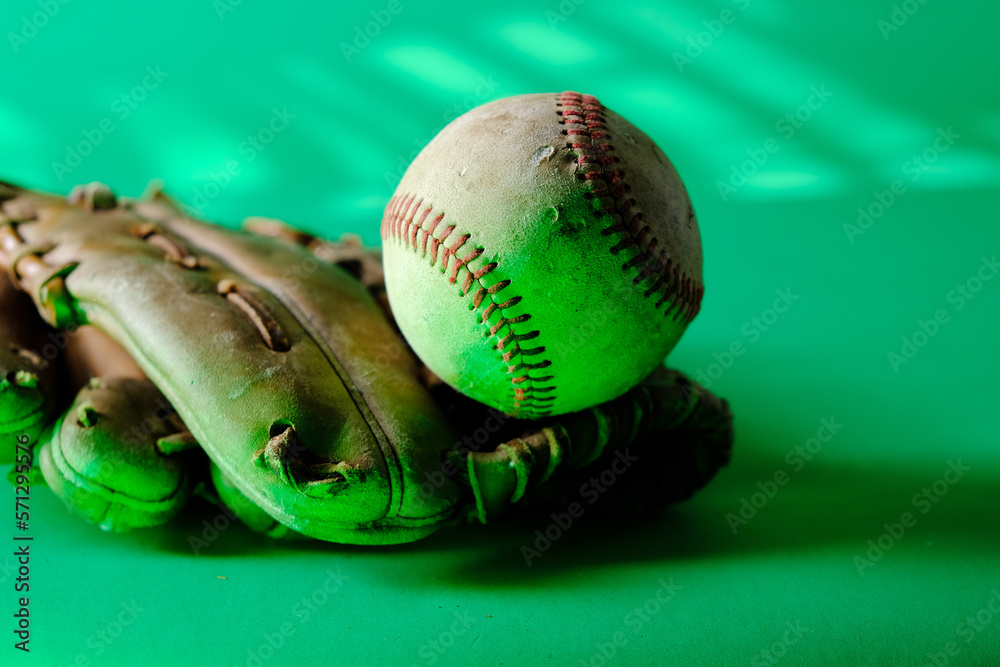 Poster st. patricks day green baseball ball with glove for sports concept in holiday background. - Posters