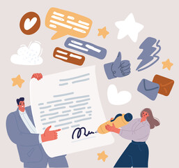 Vector illustration of Contract. Woman signed contract. Concept business