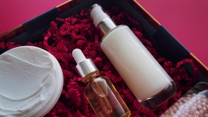Beauty box subscription package and luxury skincare products, spa and cosmetic body care product background, wellness cosmetics as holiday gift, online shopping delivery.