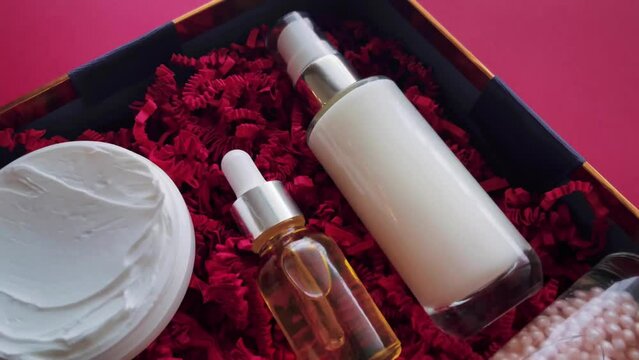 Beauty box subscription package and luxury skincare products, spa and cosmetic body care product background, wellness cosmetics as holiday gift, online shopping delivery.