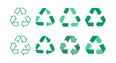 Obraz premium Green Recycle Icon Set Flat Line Style Vector Illustration