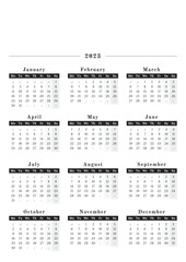 Vertical Calendar for year 2023 in neutral black and white design