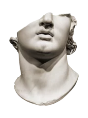 Antique broken marble head of a Greek youth isolated © BOOCYS