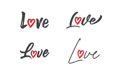 Love text lettering. O letter replaced by heart shape. Valentine's day design.
