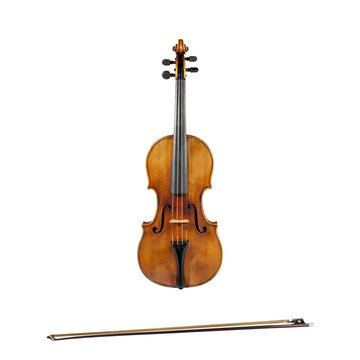 Violin with bow isolated front view