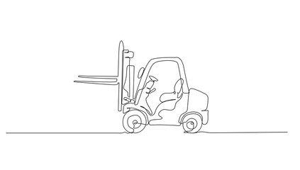 Continuous line art or One Line drawing of forklift truck for vector illustration, business transportation. heavy equipment vehicle construction concept. graphic design modern continuous line drawing © Candra