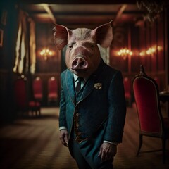Portrait of Pig in a business suit. ai