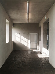 Frontal view of modern room in an old factory rennotated