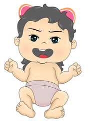 child Baby character cute little kid in diaper happy childhood small little one vector babies. Illustration toddler child newborn 