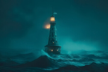 lighthouse at night created with Generative AI technology