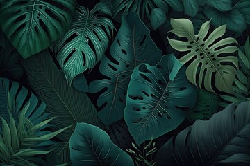 Fototapeta na wymiar Green Foliage Tropical Leaf Background (Generated with AI)