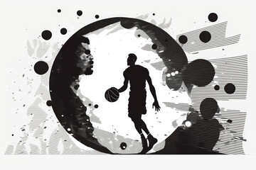 Retro style basketball ball and player. Generative AI