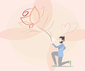 Man giving rose in vector style. Valentine's day
