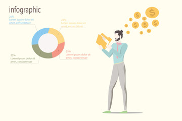 Percentage graph with men with many hairstyles. Handsome and cool in vector.